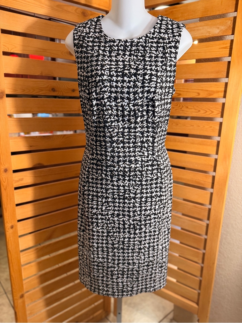 Calvin Klein Black and White Textured Sheath Midi Dress